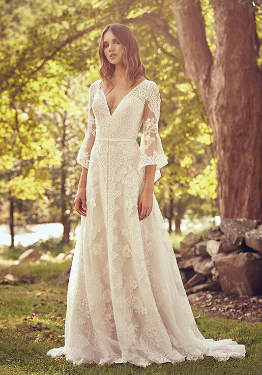 lace bell sleeve wedding dress
