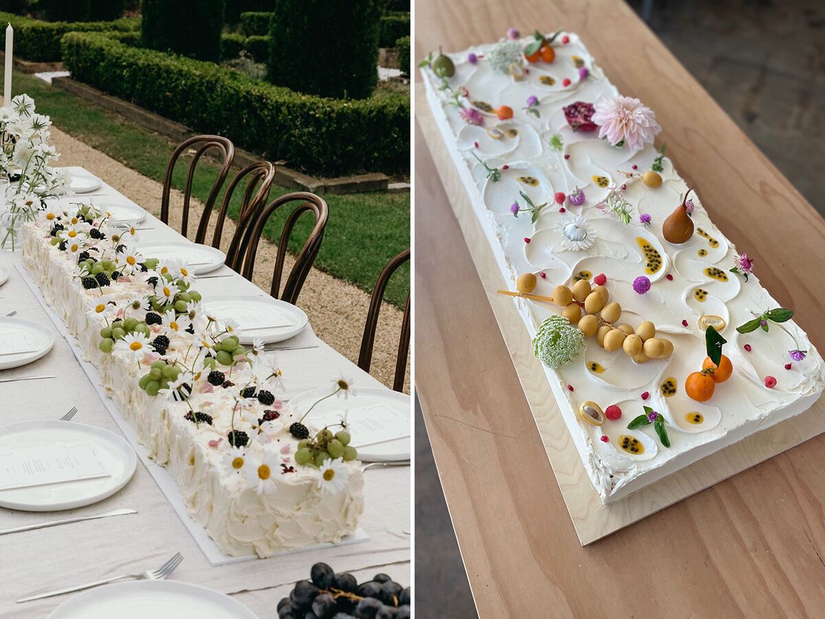 Collage of trendy wedding sheet cake ideas