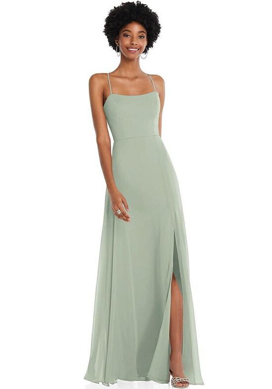 One-shoulder Chiffon Maxi Bridesmaid Dress With Shirred Front Slit