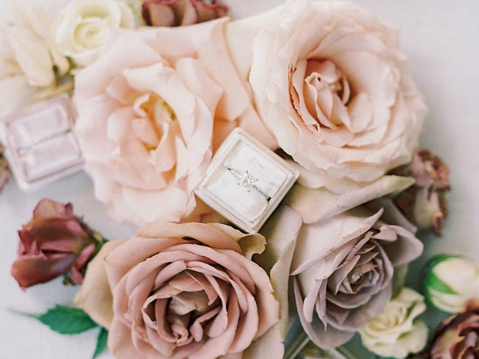 Engagement ring flatly with roses