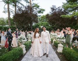 Bride and groom's wedding recessional after ceremony