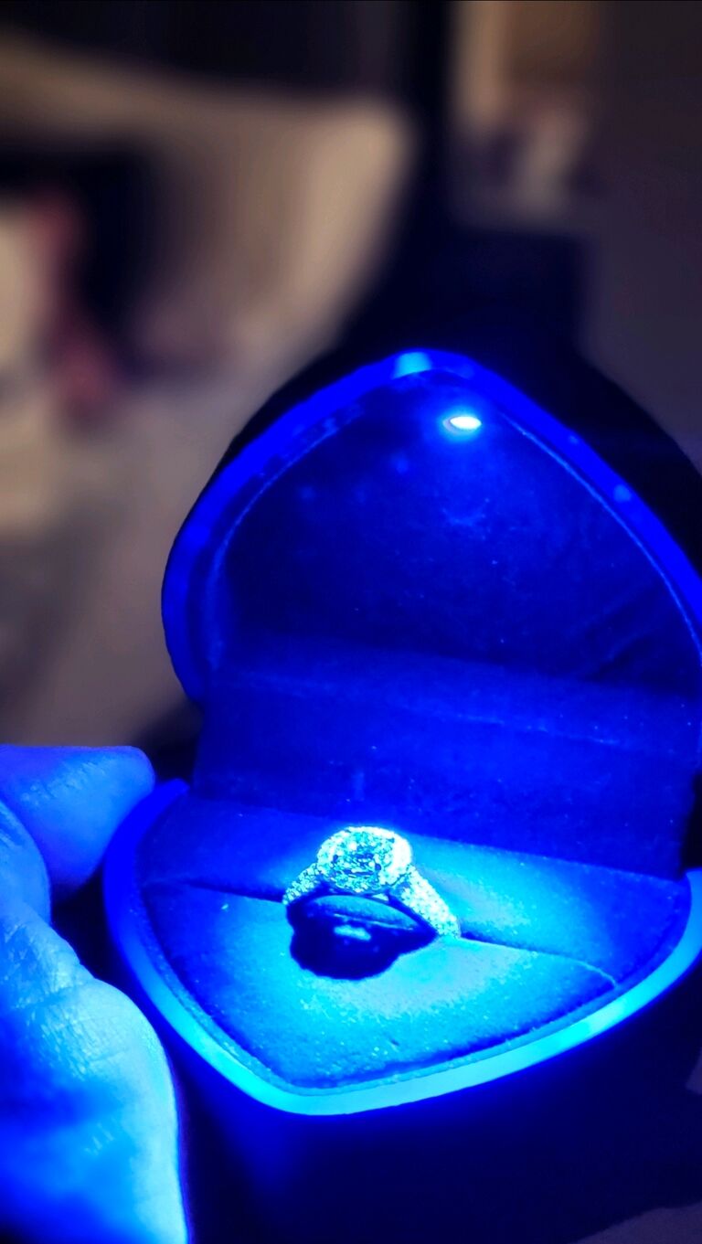 Hiding it in plain sight, and almost caught on multiple occasions. Decided to take photos of the ring in front of her without her knowing for days before the proposal