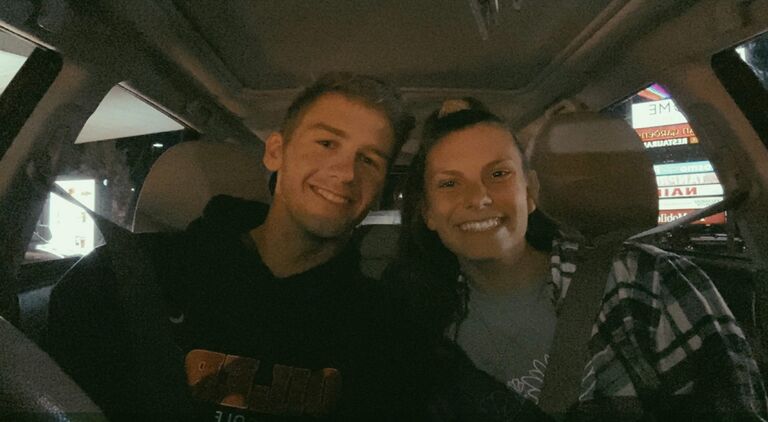 The moment after we started dating, we went through the Chick-fil-a drive thru and took this photo! 