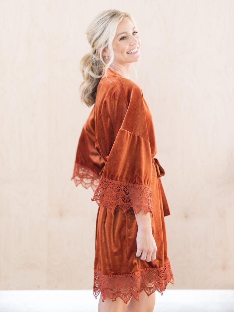 lace bridal robe with train
