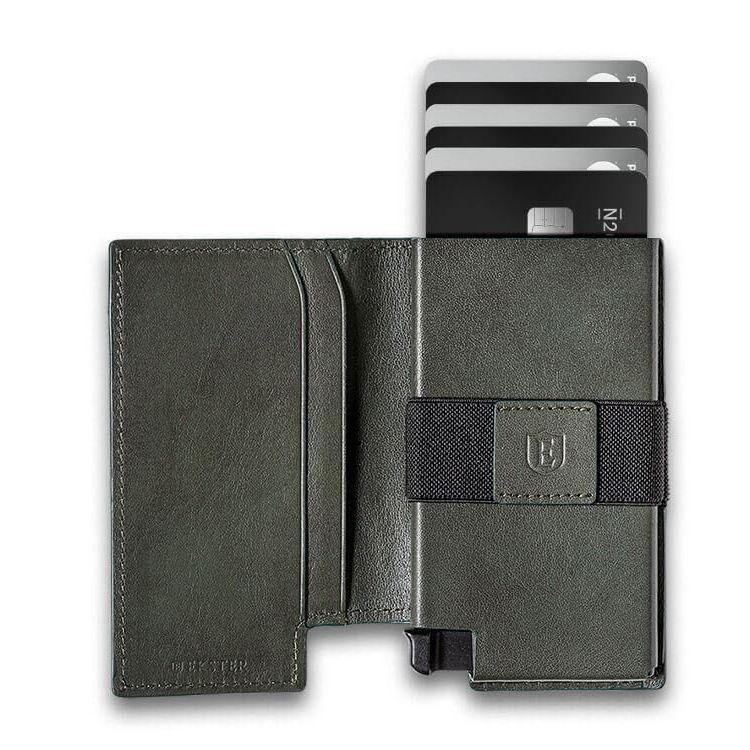 Green leather wallet with smart ejecting card holder 30-year anniversary gift
