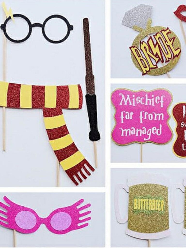 Glittery card stock Harry Potter glasses, wand, scarf, butterbeer, etc.