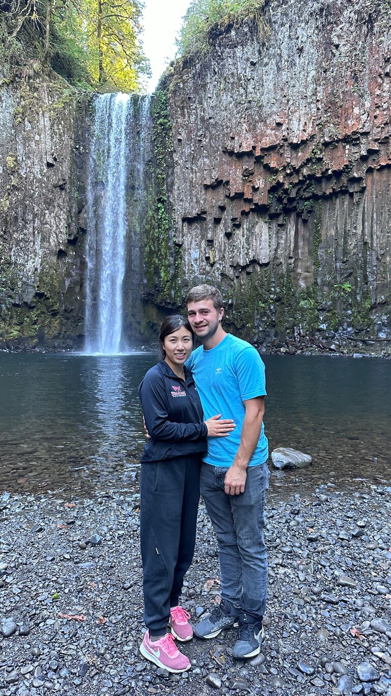 We carefully hiked down a steep trail leading to Abiqua Falls, and this view of the water fall was amazing.