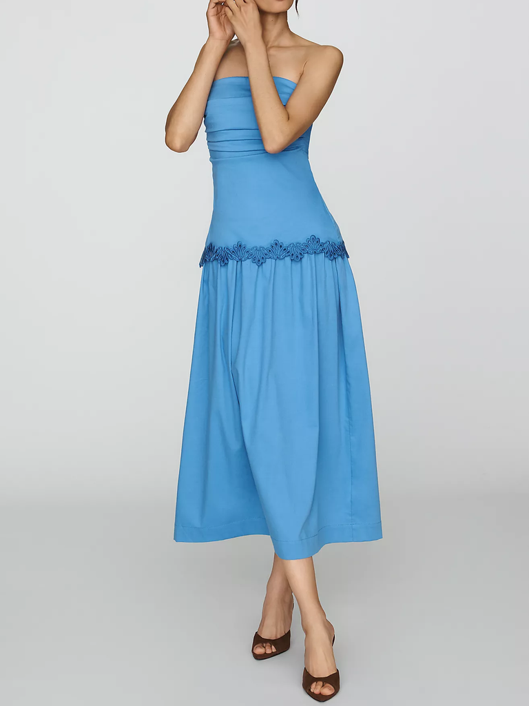 Mon Renn blue drop-waist petite wedding guest dress
