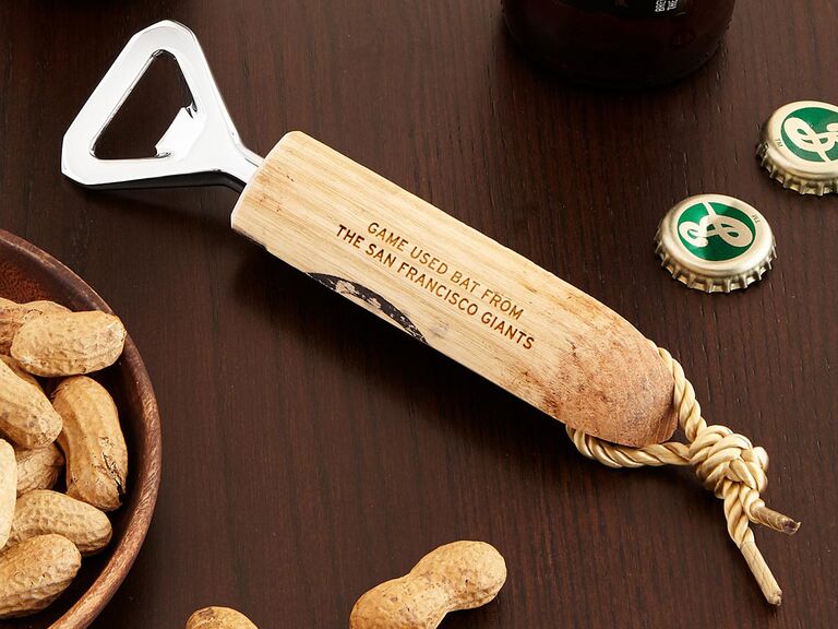 Baseball bat bottle opener wedding gift for him