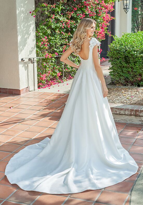 empire line wedding dresses uk Stacees Wedding Dress A-line Empire V Neck Sweep Train Chiffon Beading Sequins Appliques