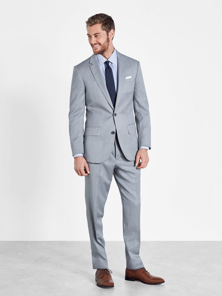 Light grey formal suit by The Black Tux. 