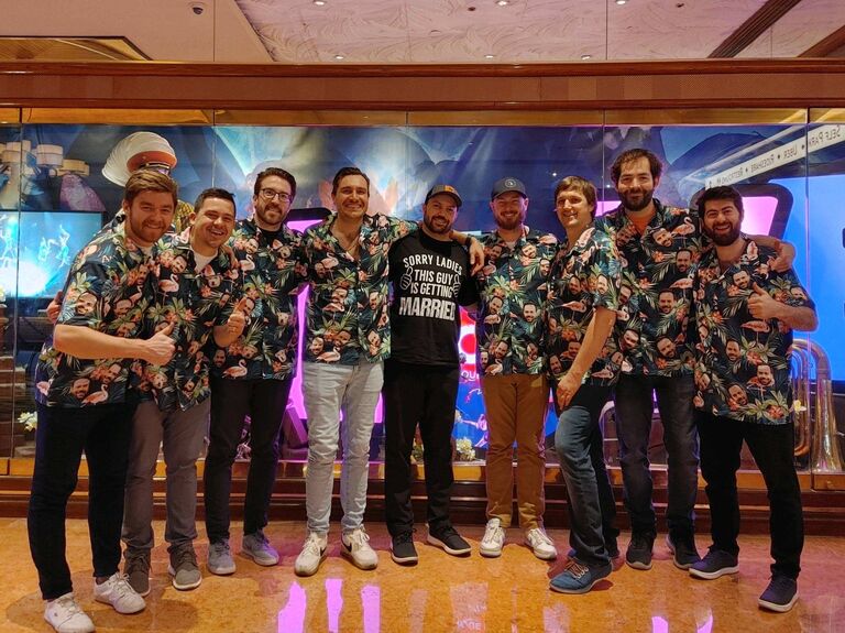 Trip to Las Vegas for Zac's bachelor party. And yes, they did surprise him with shirts featuring his face and a special one for him