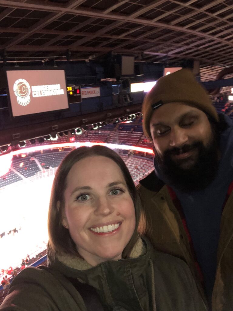 It's not easy being in love with a man who likes the wrong hockey team! Just kidding. But I've gotta start covering him. I'd never been to a hockey game, so as a post wedding party for my sister, a bunch of us went to a Flames game. It was quite the outing, that's for sure! 
