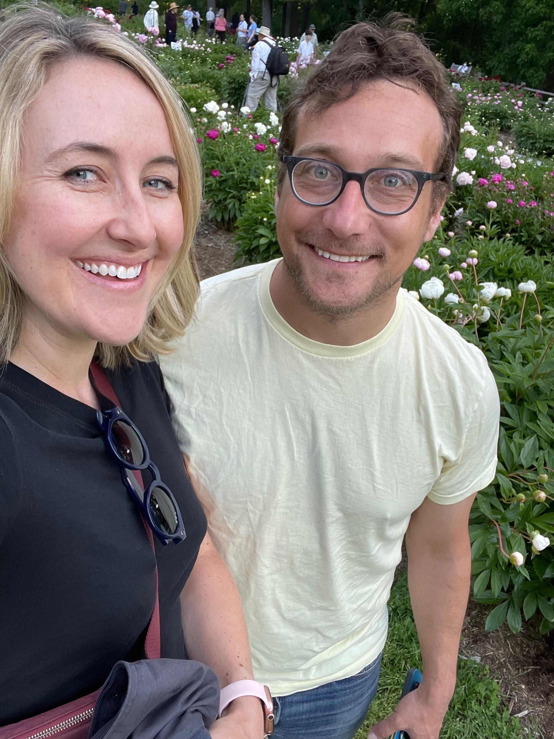 Our first visit together to the Nichols Arboretum peony garden. And our first picture together!