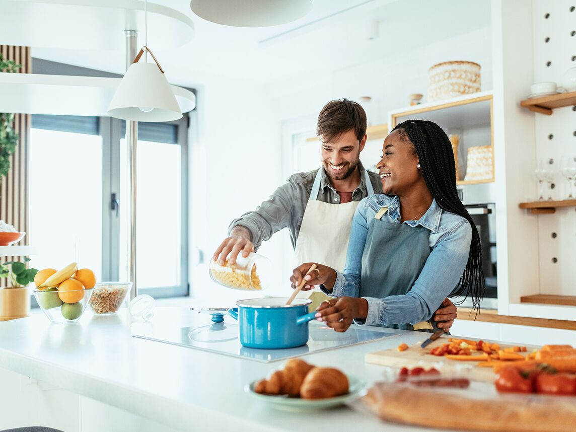 Couple cooking together