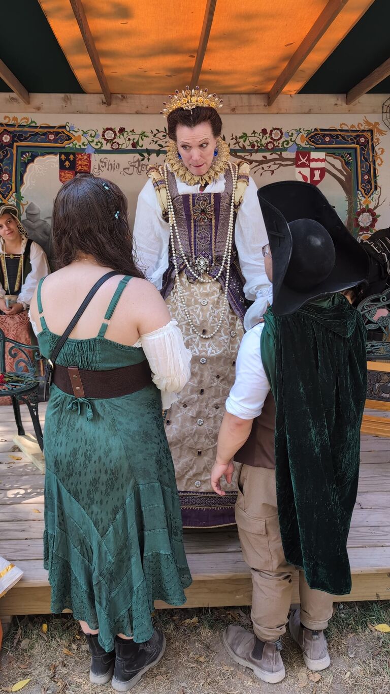 Queen Elizabeth I blessing Kristen & Yang-Yang's pending nuptials at the Ohio Rennaissance Festival.