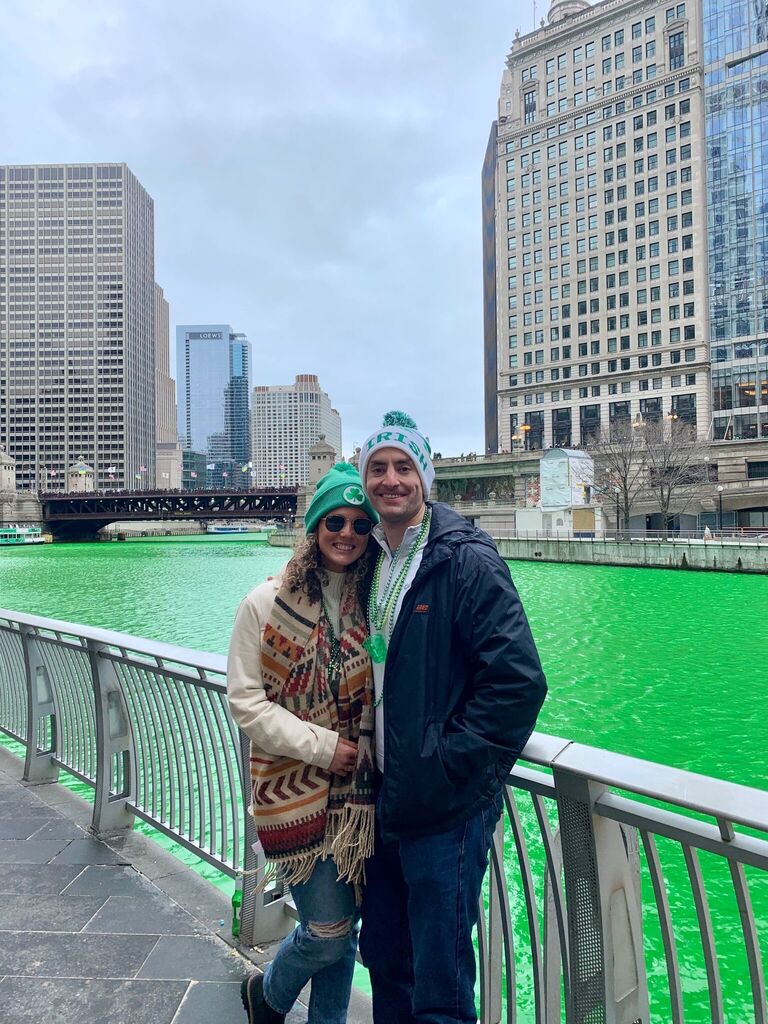 Dying our beers the color of the river in Chicago.