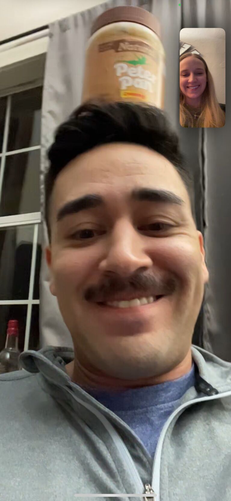 The debut of the mustache...Olivia hates it