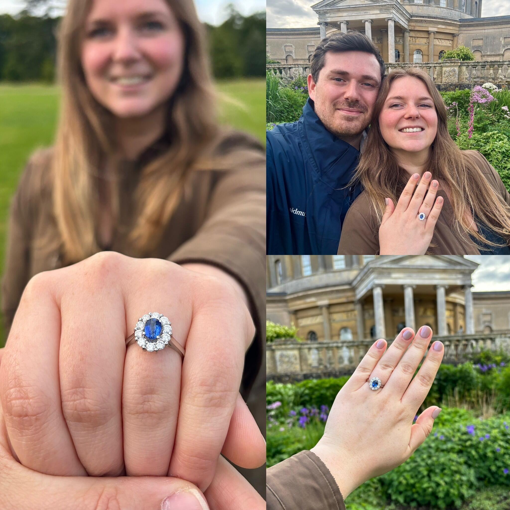 The day we got engaged in Ickworth Park, with a custom sapphire ring to match the ring Papa gave to Granny over 60 years ago 💍