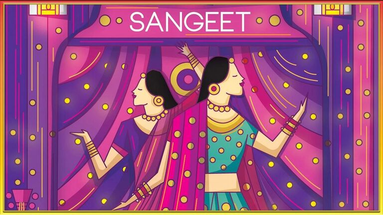 Join us for an unforgettable evening of music, dance, and celebration at our Sangeet Night on the 27th, from 7:00 PM to 10:00 PM.

Indulge in a formal dinner complemented by a selection of delicious cocktails as you mingle with family and friends. The evening will be filled with vibrant Bollywood performances and joyful dancing, showcasing our love and cultural heritage.
This lively event promises to be the highlight of our wedding festivities
Attire for the Sangeet Night is jewel tone fits or cocktail formal attire, so don your finest ensembles and get ready to dazzle on the dance floor. We can't wait to share this special moment with all of you and create memories that will last a lifetime.