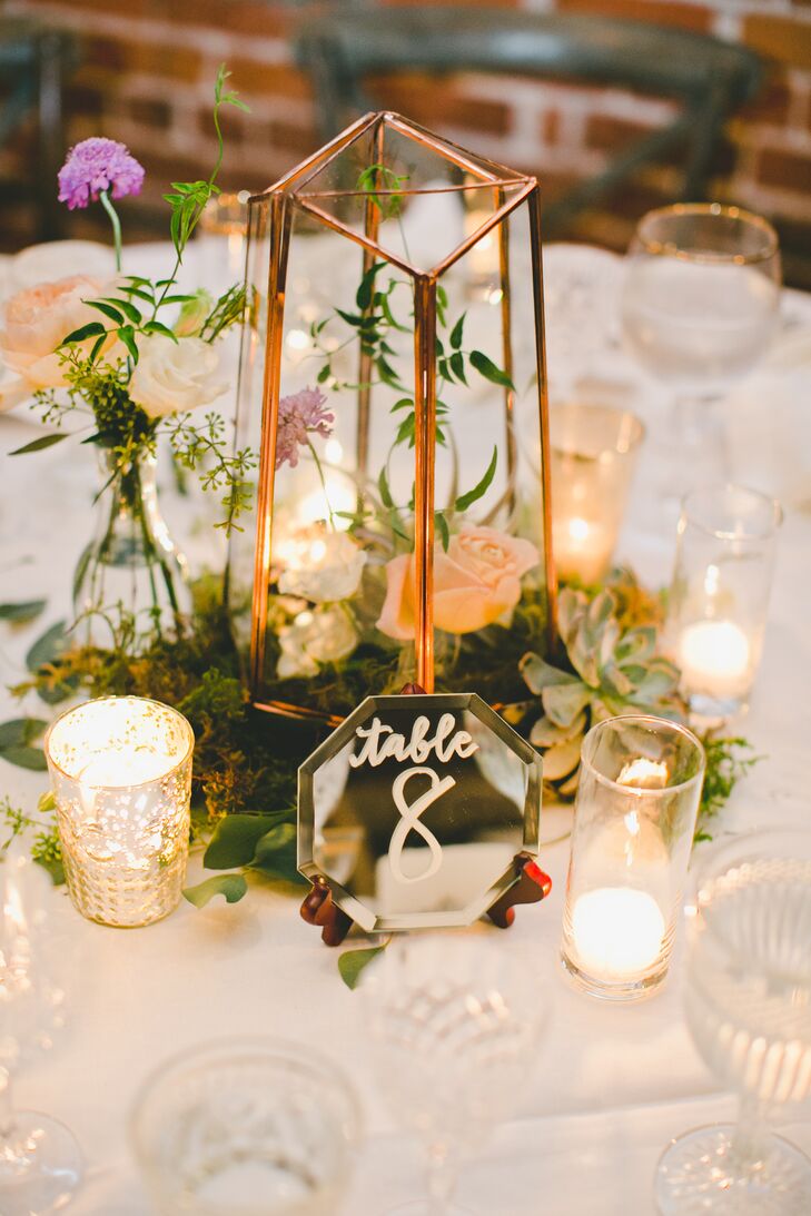 Gold Terrarium Centerpiece With Mirror Table Numbers