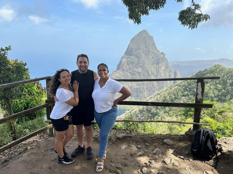 The Engagement Story (part two): Pictured is our guide in St. Lucia who was in close communication with Josh throughout the trip. The other guide that was leading us on the hike was almost as surprised and excited as Stacey, and told us that special morning had made his whole month.