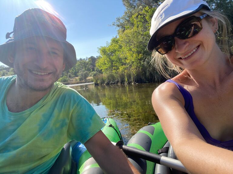 Kayaking on Lake Natoma in Orangevale, Sean and Dana's new neighborhood lake/river spot!