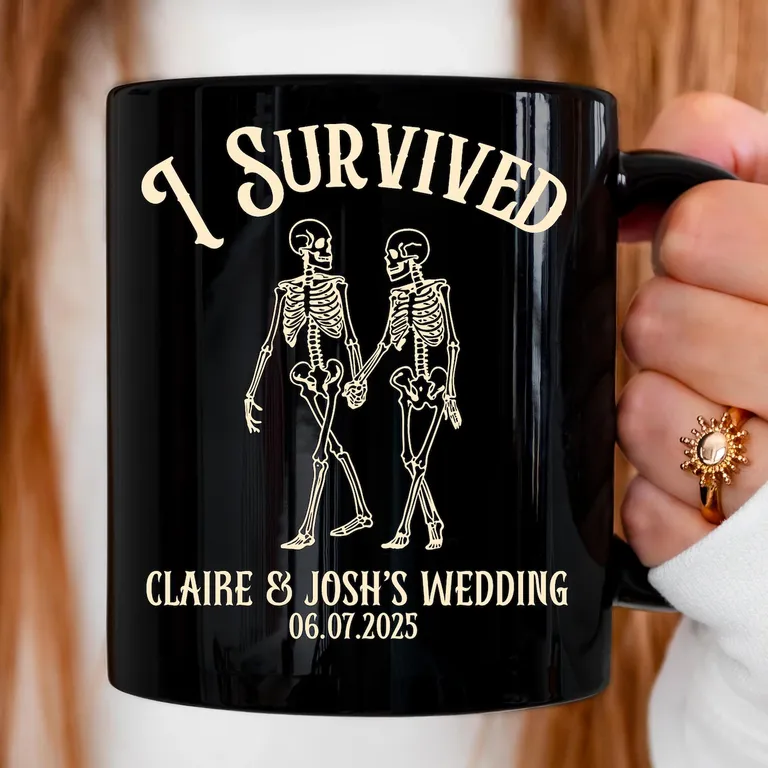 Witty coffee mug wedding favors from Etsy