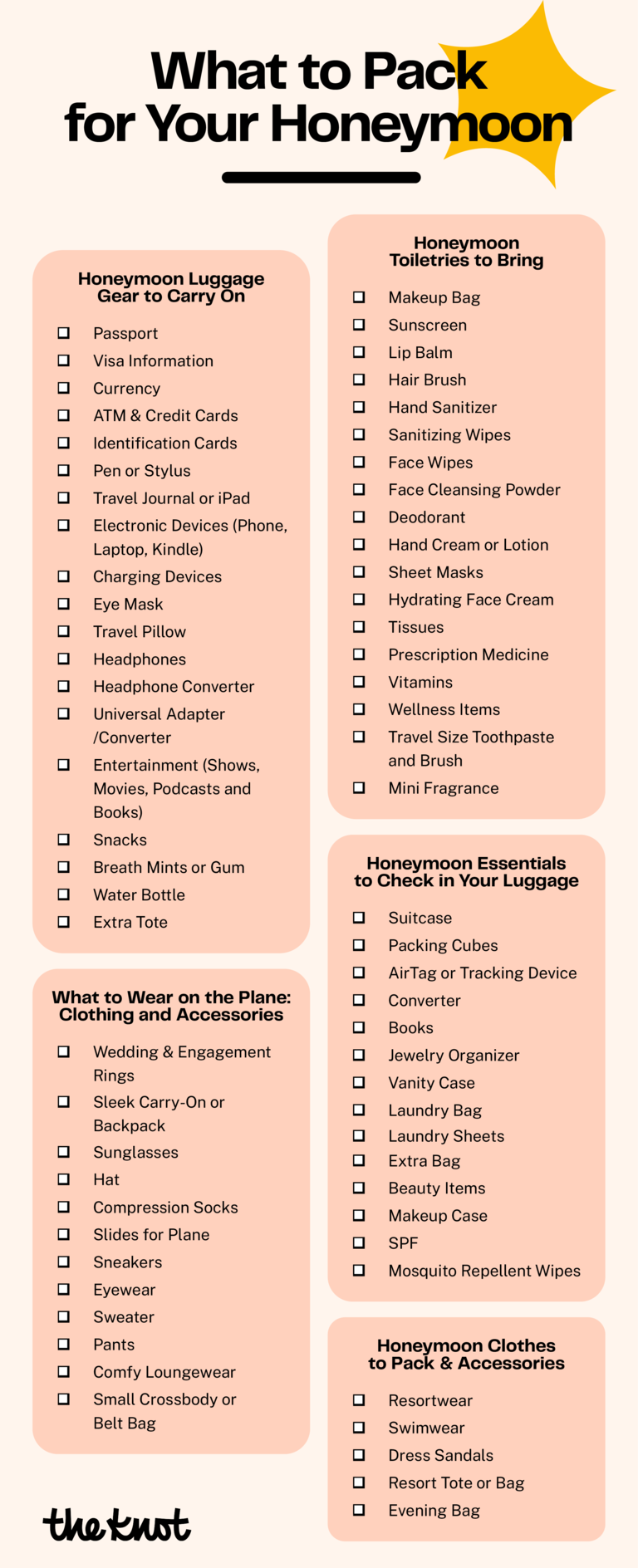 Checklist of what to pack on your honeymoon