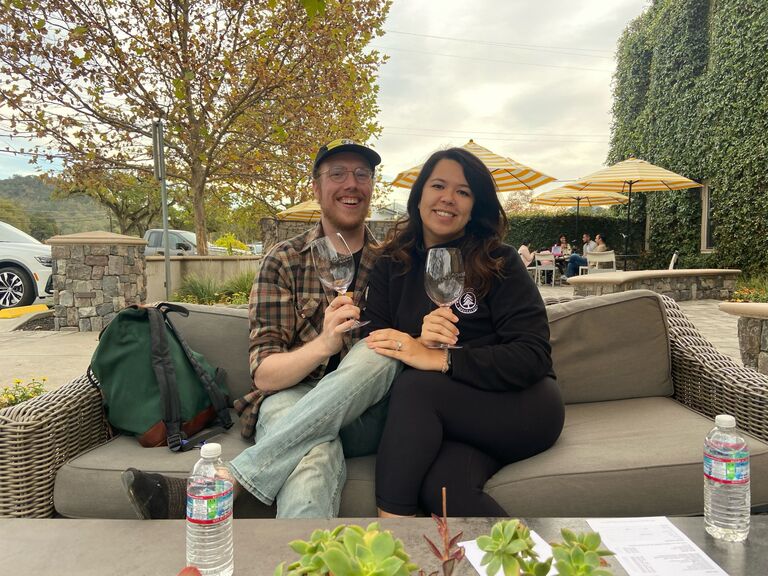 Sipping wine in Napa (Bailey grew a beard)