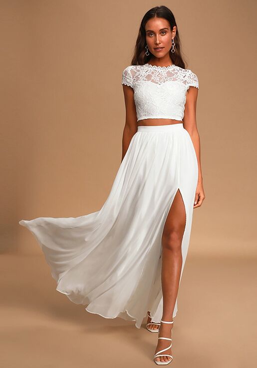 Lulus Sweet Stunner White Lace Two-Piece Maxi Dress Wedding Dress | The ...