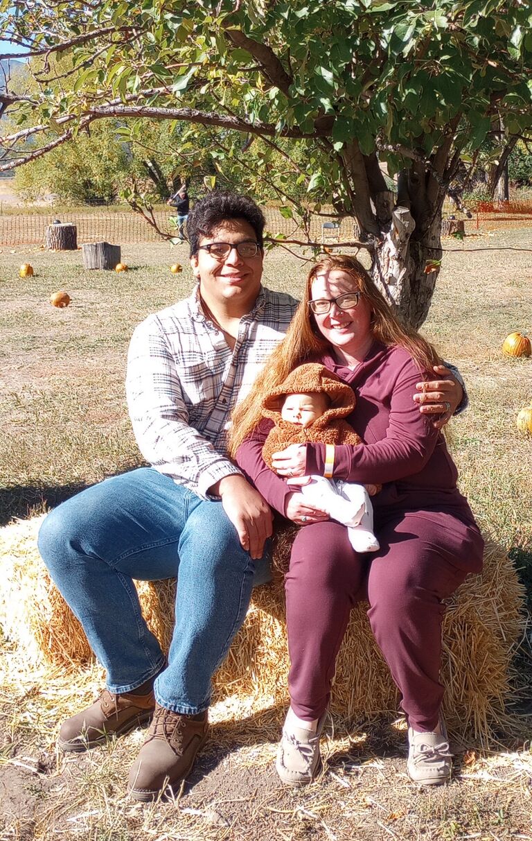 Our first family photo at the pumpkin patch.