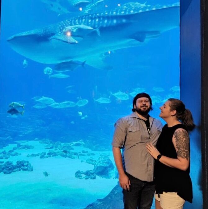 Aquarium after Dark. 

There is a stingray in the back of this picture that got cropped out, that's why it's my favorite.