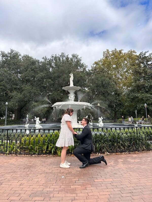 Sean proposed at Forsyth Park in Savannah, GA after scheming with Haley's best friend and maid of honor, Emily Shore to get her there 
