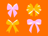 Orange and pink illustration of four different bows