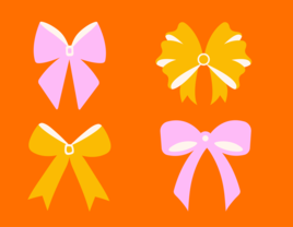 Orange and pink illustration of four different bows