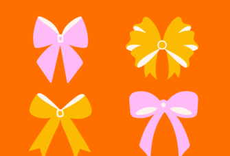 Orange and pink illustration of four different bows