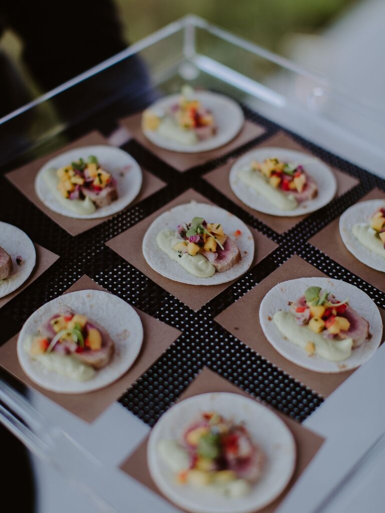 Mini tacos on flour tortillas for your wedding reception food ideas