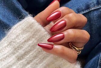 Red chrome wedding nails