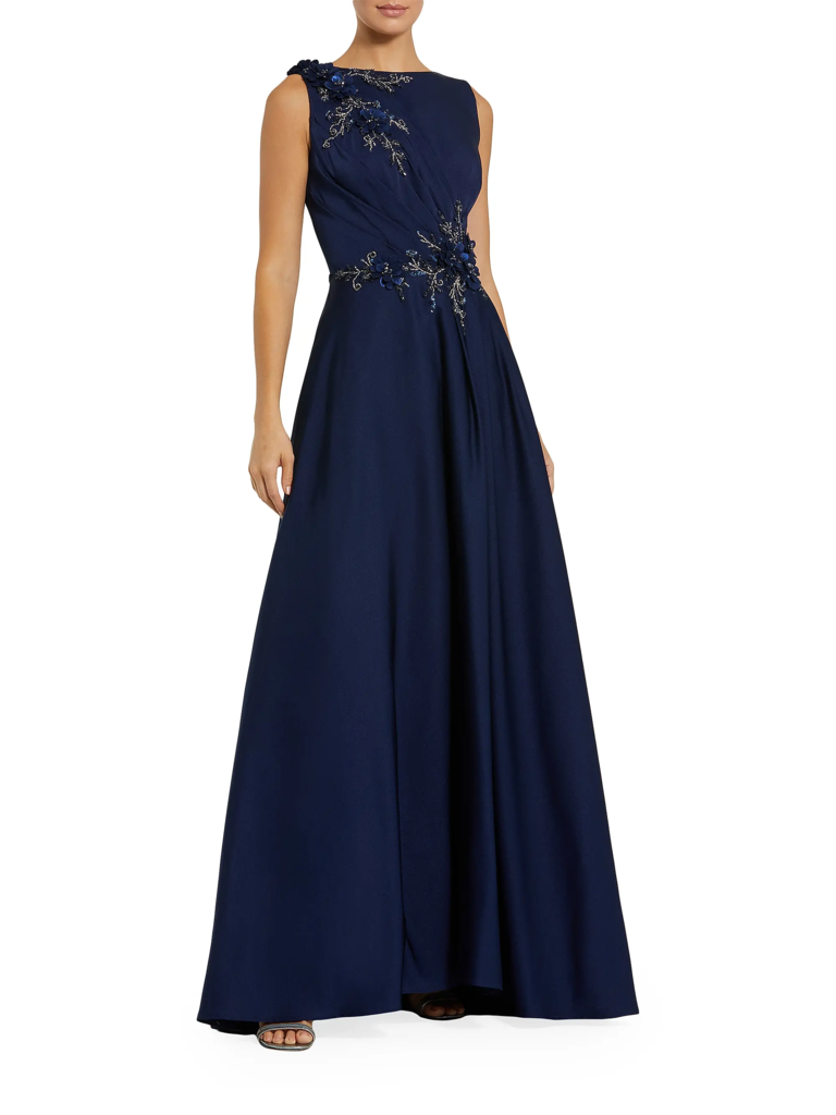 Mac Duggal embellished navy black tie gown