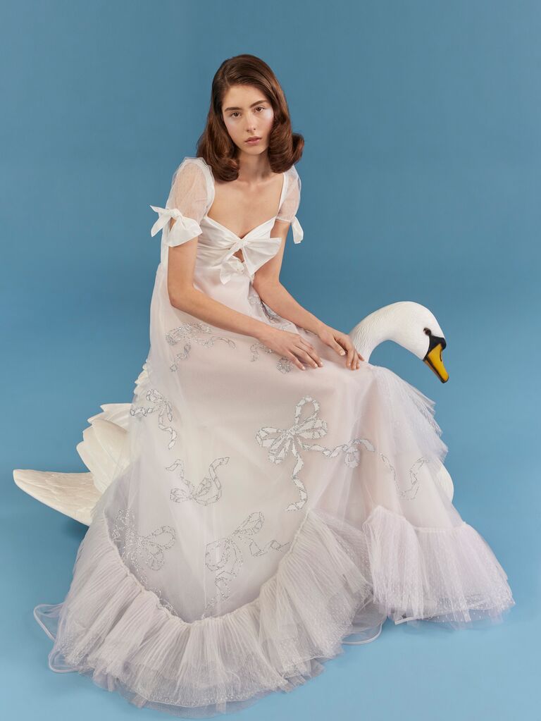 HONOR bow and tulle hem wedding dress