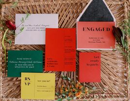 colorful red, yellow and green invitation suite