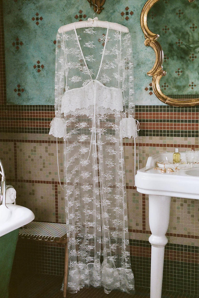 Anthropologie sheer lace bridal robe
