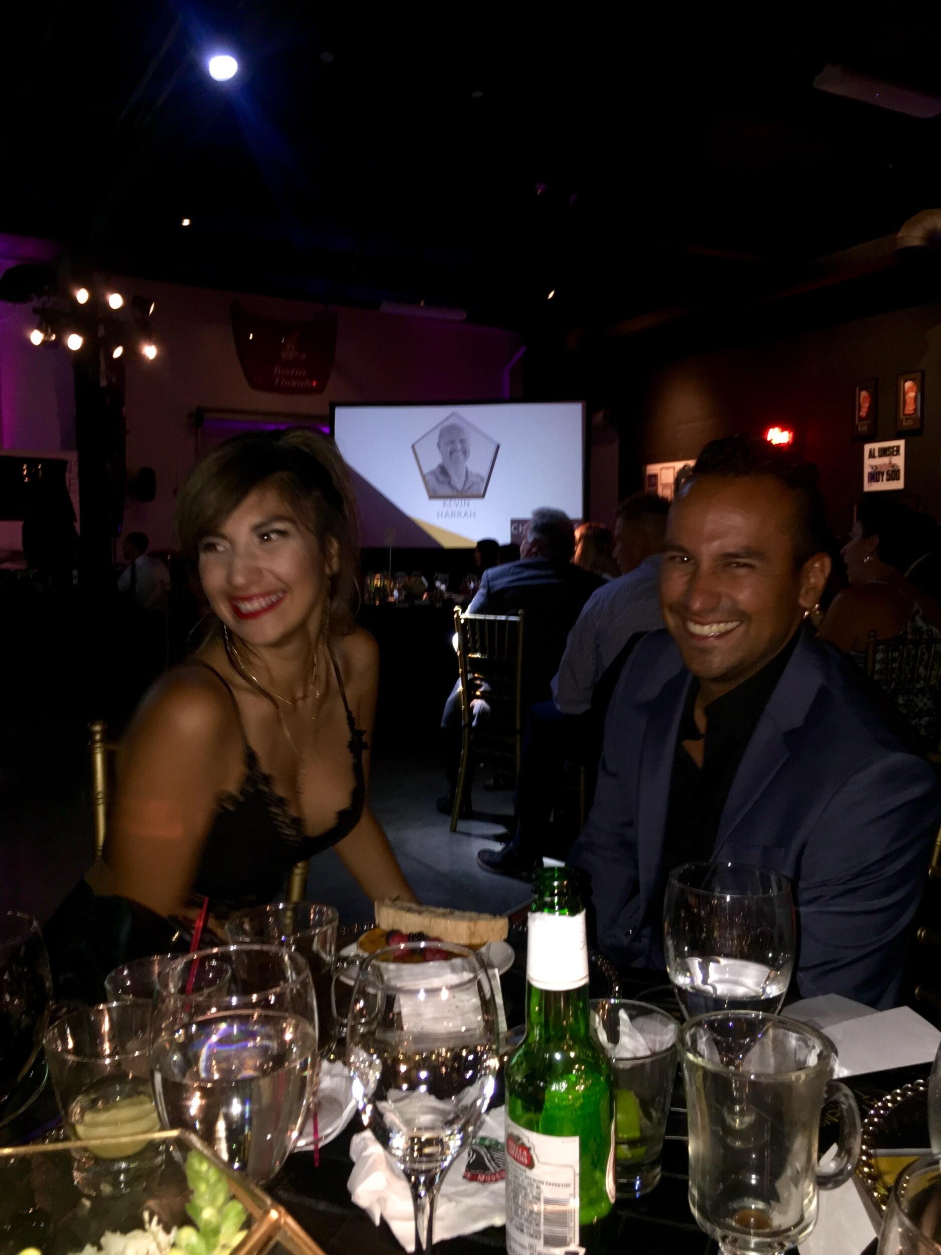 At Vince's sales banquet, not as boyfriend and girlfriend.