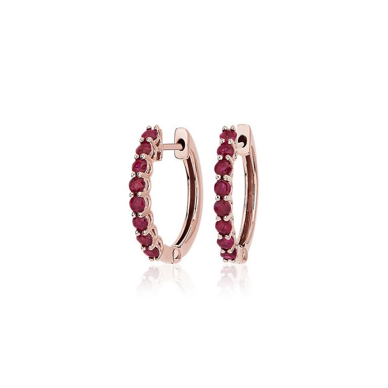 Ruby and gold hoop earrings