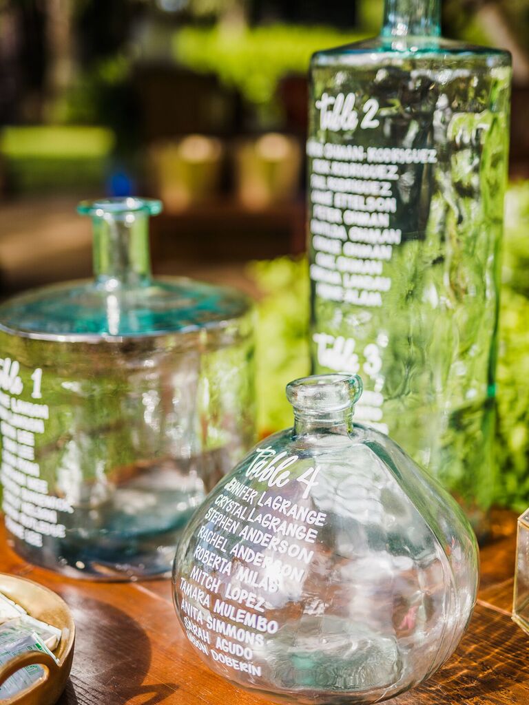 Glass bottle with calligraphy as seating chart