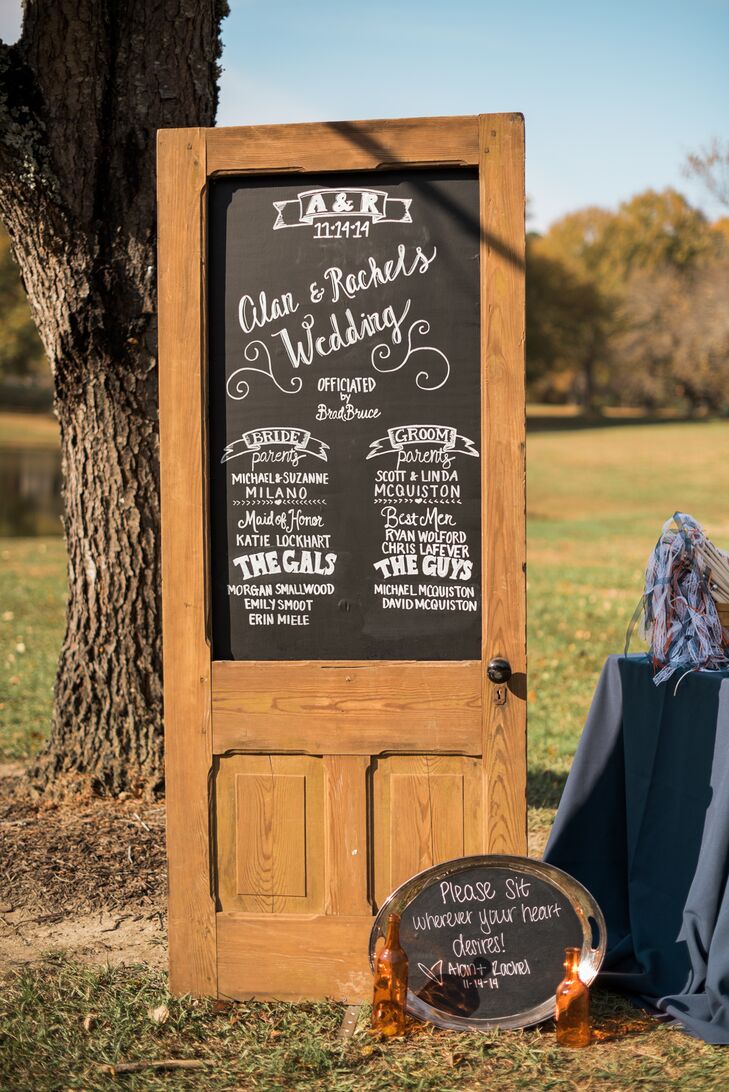 Chalkboard Wedding Program On Door Display