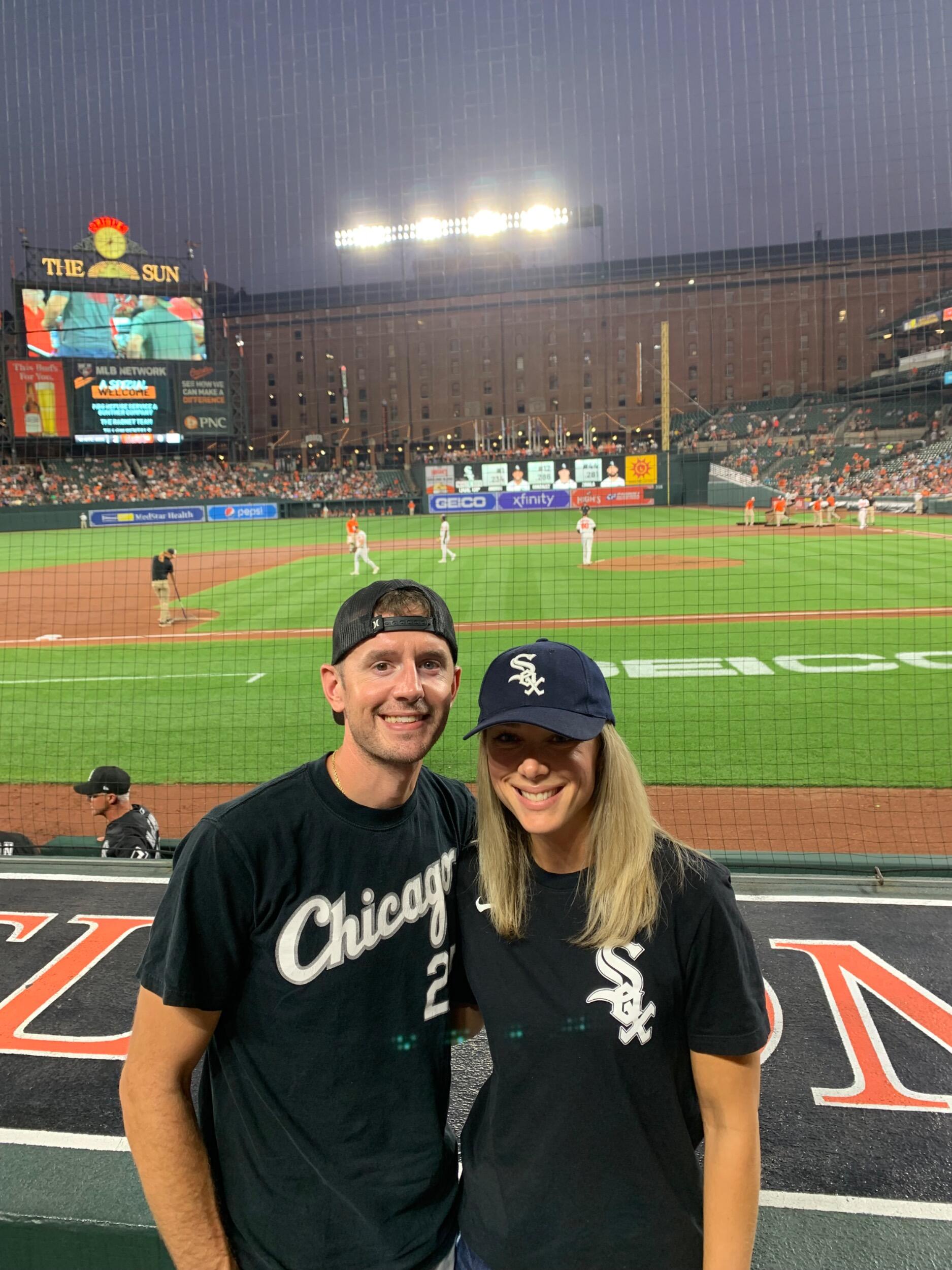 Cheering on the White Sox in Baltimore. For the record Greg is NOT a Sox fan. Just supporting his soon to be wife. 