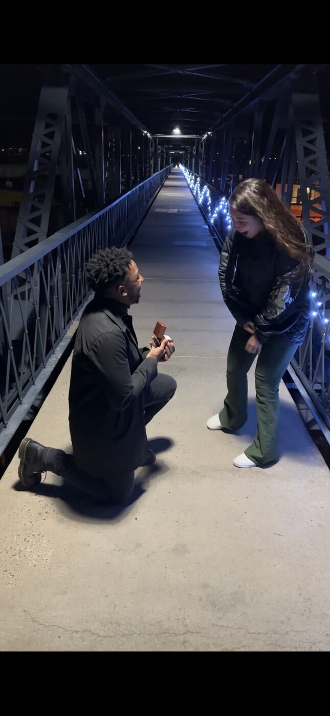 On 11/11 around 11:11 PM, Mikey proposed on a bridge in Laramie 💍
