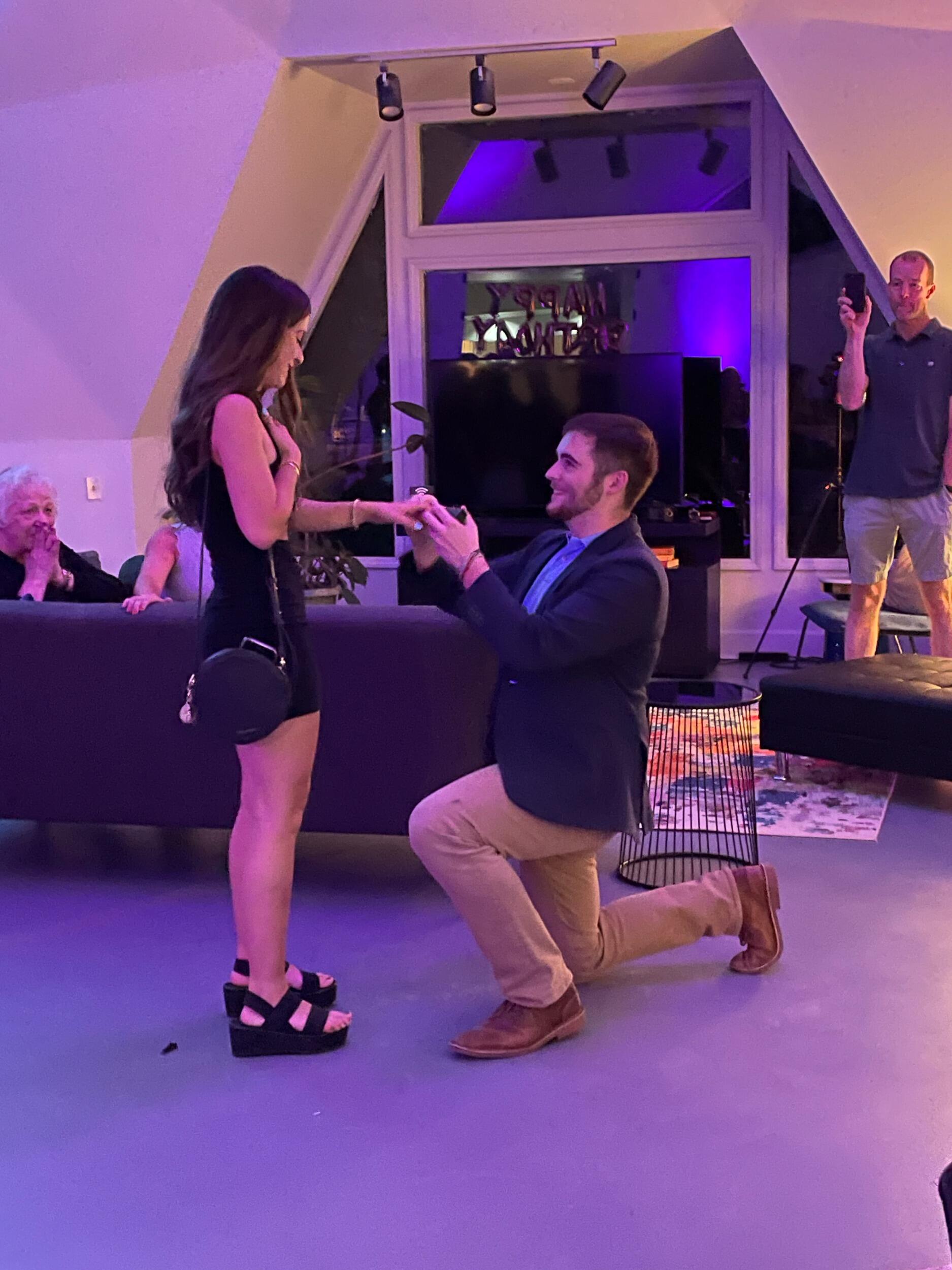 Brendan finally proposed to Emily in a beautiful Airbnb surrounded by their friends and family. Tears were shed (lots from Emily).
